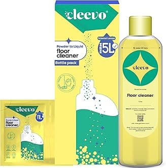 Cleevo Floor Cleaner Liquid (5L Bottle Pack) | 1 Pouch = 1L Natural Disinfectant Floor Cleaners for Mops | Chlorine-Free Surface Cleaner, Eco-Friendly All-Purpose Floor Cleaning Liquid (Zesty Lemon)