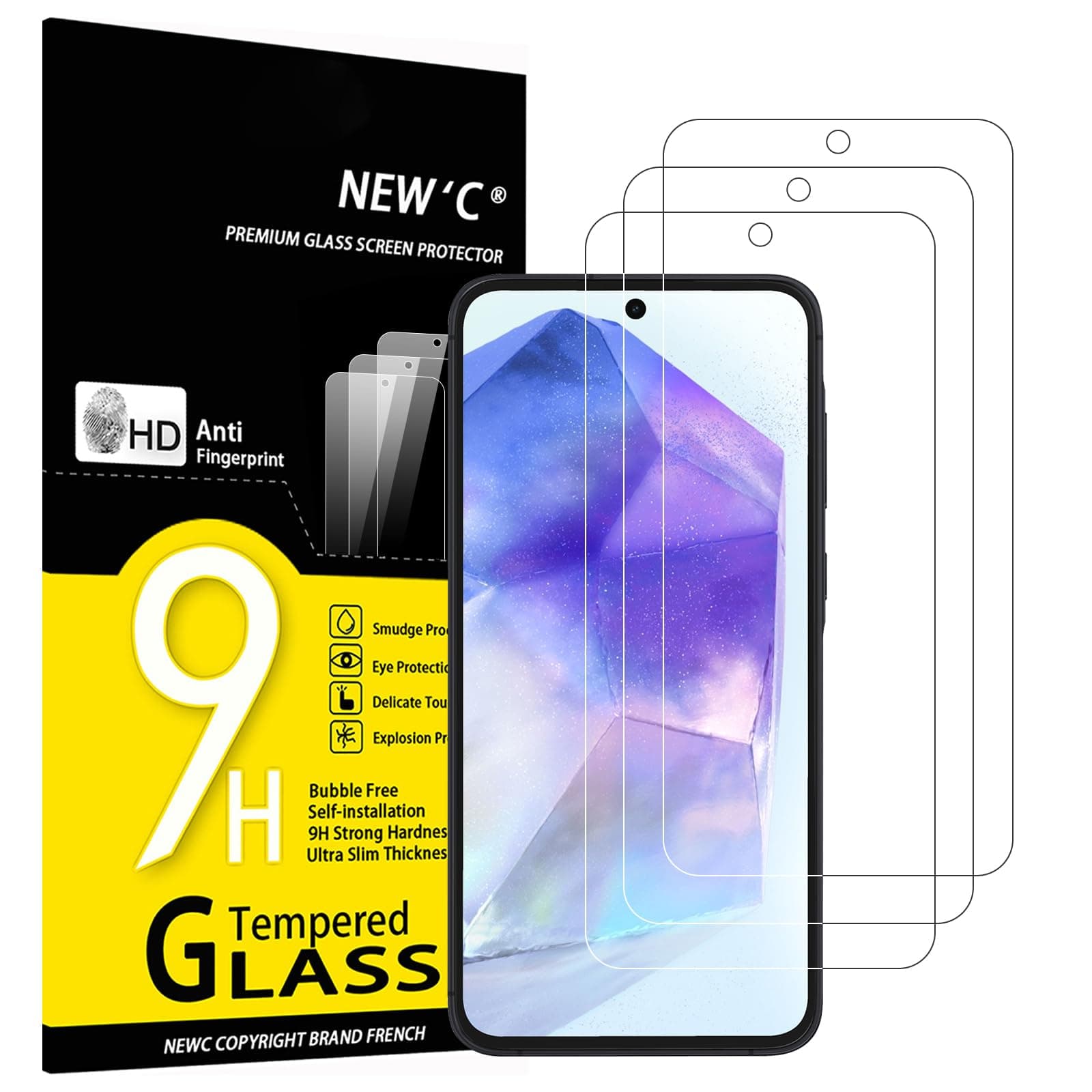 3 Pack Designed for Samsung Galaxy A55 5G Screen Protector Tempered Glass,Case Friendly Scratch-proof, Bubble Free, Ultra Resistant