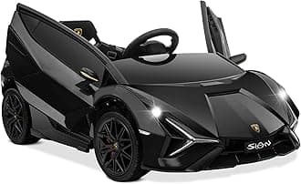 Kidzone Kids Electric Ride On 12V Licensed Lamborghini Sian Roadster Battery Powered Sports Car Toy with 2 Speeds, Parent Control, Sound System, LED Headlights & Hydraulic Doors - Black