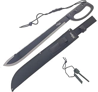 26" Fixed Blade Sawback Machete with a Survival Fire Starter, for Camping, Tactical, Outdoor