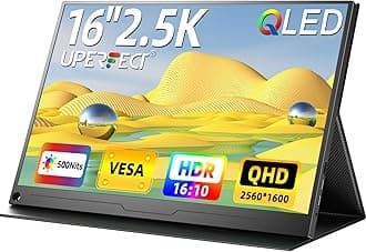 UPERFECT 2.5K QLED Portable Monitor, 16" 2560x1600 QHD Portable Gaming Monitor 120% sRGB HDR Laptop Monitor w/VESA & Smart Case Matte Eye Care External Second Screen for PC Laptop Phone Game Console