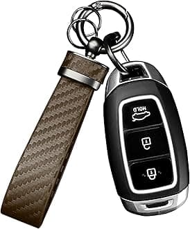 Turcee Carbon Fiber Car Keychain,Automotive Interior Accessories Keychains Leather Car Key Fob,Car Accessories Key Ring&Anti-Lost D-Ring(Brown)