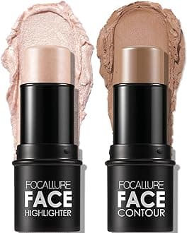 2 Pcs Mineral Cream Contour Stick,Moisturize Highlighter and Bronzer Pen,Non Stick Face Brightens & Shades Pencil,Long Lasting & Smooth Gliding Face Illuminator Makeup,Light-medium