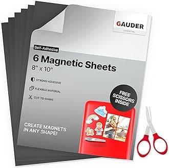 GAUDER Self-Adhesive Magnetic Film (20 x 25 cm - Pack of 6) | Magnetic Film Black | Magnetic Adhesive Film for Photos & More