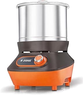 Judge By Prestige Vertical Wet Grinder with Stainless Steel Drum, Coconut Scraper and Atta Kneader Attachments, 200 Watt, 110V (Orange & Brown)