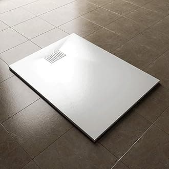ELEGANT 1200 x 900mm Slip-Resistance Shower Base Slate Effect Square Shower Enclosure Tray with Waste and Drain Cover & Grate