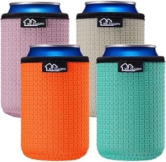 WKieason 12oz Standard Can Sleeves Insulators Sleeves Standard Can Covers 12OZ Beer Bottle Sleeves Coolers Holder Non-slip Neoprene Can Coolier Sleeves 4PC Pack (Orange/Blue/Grey/Pink)