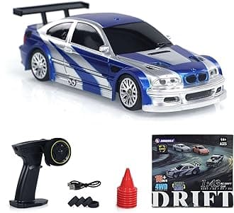 TOUCAN RC HOBBY 1:43 Ready to Run Race Car Gyro Drift Car 4WD Traffic Cones Mini Toy for Boys with a Gyro (Blue)