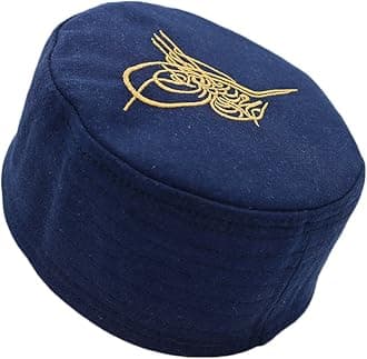 Modefa Turkish Islamic Men's Structured Kufi Hat - Round Skull Cap Takke - Sturdy Ottoman Tughra & Sandal