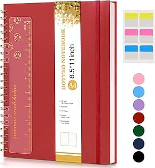 Dotted Notebook, Spiral Notebook Journal 8.5” x 11”, A4 Large Dot Grid Notebooks for Women Men, 100 GSM Dotted Paper, Plastic Hardcover Spiral Bullet Journals for Work School Sketching, Red