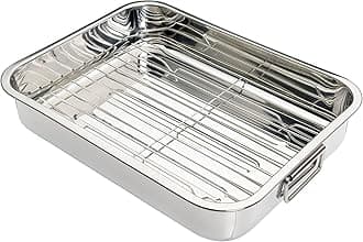 Stainless Steel Roasting Pan with Rack, Sleeved Silver Medium (37 x 28 6.5cm ) KCRNR35