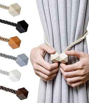 Magnetic Curtain Tiebacks- Upgrade 2022 with a Thicker Twist Rope and Strong Magnet Tieback Window Treatment Holdbacks Draperies Holders Decorative Drape Handmade Curtain Tie Back (Beige, 2)