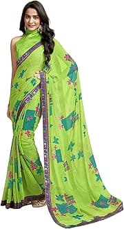 SIRILWomen's Lace & Printed Chiffon Saree with Blouse