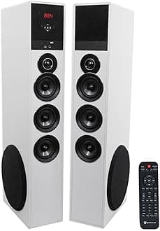 Rockville TM150W Powered Home Theater Tower Speaker System, White, 1000W, 10" Subwoofers, Bluetooth, USB/SD Playback, FM Radio, Remote Control, Karaoke Ready, Perfect for Home Entertainment
