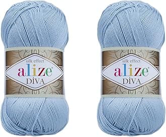 Alize Diva Hand Knitting Yarn - 100% Microfiber Acrylic With Silk Effect - Crochet Art Lace Craft - 2 Skeins, 200gr, 767 Yds (350-Sea Blue)