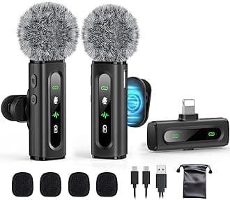 Wireless Lavalier Microphone for iPhone Recording Clip-on Mini Mic for iPhone/for iPad Video Recording with Rotatable Clip&Denoise Recording, Portable Mic Set for Content Creators