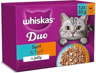 WHISKAS DUO Adult Wet Cat Food in Jelly 12x85g Surf & Turf (Pack of 4)