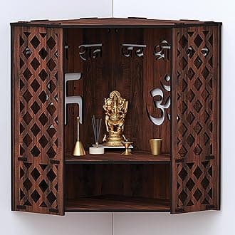 RANDOM Wall Mounted Mandir/Temple, Wooden Pooja Stand for Home, Wall Hanging Temple for Home, Office (12.5" x 12.5" x 16")