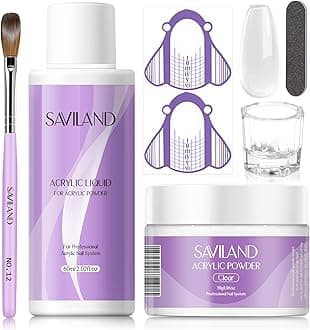 SAVILAND Acrylic Nail Kit Starter Set: Clear Acrylic Powder and Liquid Set with Brush, Forms, Tools for Extension, DIY Home Salon Application - Nail Kit for Beginners with Everything