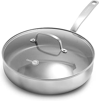 GreenpanChatham Tri-Ply Stainless Steel Healthy Ceramic Nonstick 3.75QT Saute Pan Jumbo Cooker with Lid, PFAS-Free, Multi Clad, Induction, Dishwasher Safe, Oven Safe, Silver