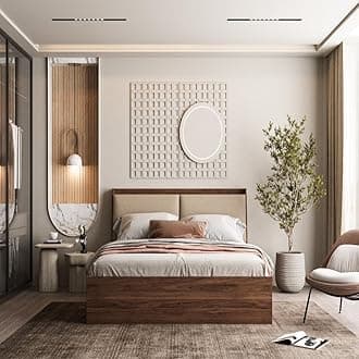 Wakefit Bed | King (78 X 72) Engineered Wood Bed, Upholstered, with Storage, 3 Year Warranty | - Mars - Columbian Walnut_Omega Pearl