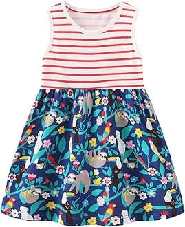 LMYOVEToddler Girls Summer Casual Dress, Little Girls Cartoon Print Short Sleeve Dress 2-8Y