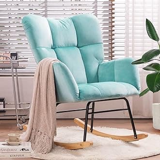 NIOIIKITNursery Rocking Chair Velvet Upholstered Glider Rocker Rocking Accent Chair Padded Seat with High Backrest Armchair Comfy Side Chair for Living Room Bedroom (Light Green Velvet)