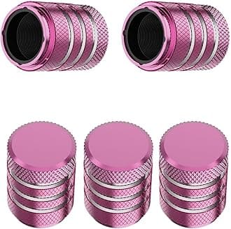 Tire Valve Stem Cap Cover - (5 Pack) Tire Air Caps Metal with Plastic Liner Corrosion Resistant Leak-Proof for Car Truck Motorcycle SUV and Bike Pink