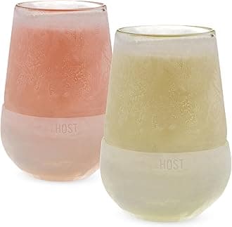 Host Freeze Cooling Glasses, Freezer Gel Stemless Wine Glasses for Red & White Wine, Insulated Glass with Silicone Band, Set of 2, 8.5 oz