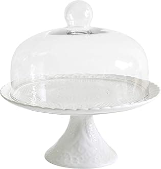 Jusalpha® 12 Inches White Porcelain Decorative Cake Stand-Cupcake Stand (CS01 - Glass Dome)