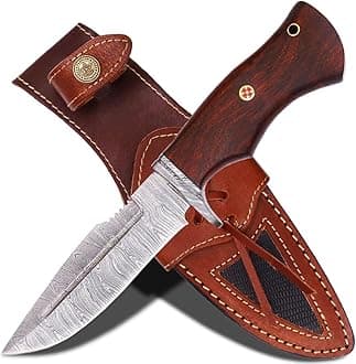 Predator 10″ Handmade Damascus Hunting Knife- Ideal for Skinning, Camping, Outdoor - EDC Fixed Blade Bushcraft Knife with Walnut Wood Handle (Damadcus Knife)