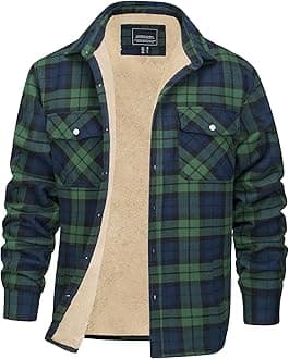 EKLENTSONMen's Winter Thick Fleece Lined Warm Plaid Flannel Shirt Jackets Casual Button Down 3 Pockets Sherpa Coats