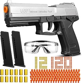 Toy Guns with Automatic Reloading Rebound, Soft Bullet Toy Gun Pistol with Ejecting Shells, Shooting Games Education Model Gifts for Kids Boys Girls (Silver)