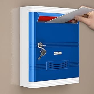Durable Plastic Letter/Suggestion Box for Office With Key Lock - Post/Complaint Box for Home - Wall Mounted (Blue & White)