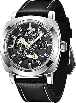 BY BENYARBenyar Automatic Watches for Men | Skeleton Mechanical Leather Strap Mens Watch | 45mm Dial | 30M Waterproof | Men's Stylish Gift