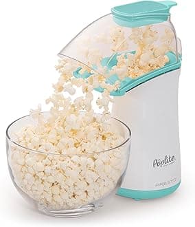 04869 PopLite Hot Air Popper - Built-In Measuring Cup + Melts Butter, Easy to Clean, Built-In Cord Wrap, 18 Cups, Aqua/White