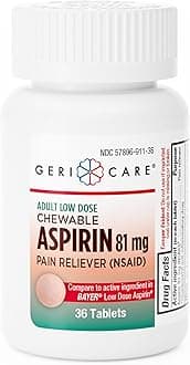 Low Dose Adult Chewable Aspirin 81mg, Pain Reliever, Fever Reducer, 36 Count (Pack of 2)