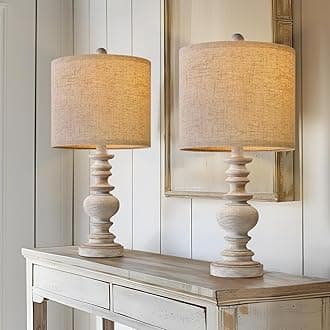 PoKat 20'' Table Lamps Set of 2 - Farmhouse Living Room Lamps for Bedroom, Small Lamps for Night Stands, Tradition Bedroom Lamp, Bedside lamp for Living Room, Distressed Grey