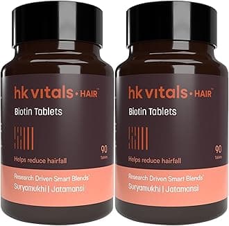 HealthKart HK Vitals Biotin, Supplement for Hair Growth, Strong Hair and Glowing Skin, Fights Nail Brittleness, 180 Biotin Tablets