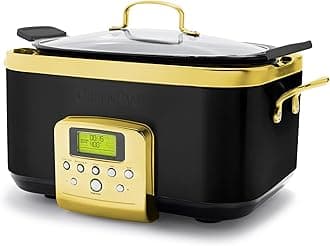 Elite 8-in-1 Programmable 6QT Electric Slow Cooker, Dishwasher Safe Lid & Removable Crock, PFAS-Free Healthy Ceramic Nonstick Multi-Cooker, Sear, Sauté, Brown, Steam Basket, Roast, Gold