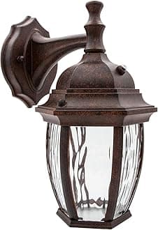 Maxxima LED Outdoor Wall Light - Features Clear Water Glass, 3000K Warm White, 580 Lumens, Dusk to Dawn Photocell Light Sensor, Patio or Porch Sconce Fixture, Ideal for Exterior Decor Lighting - Brown