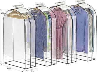 Upgraded Thickened Clear Garment Bags for Hanging Clothes 4 Packs, 10“ Gusseted and 40" Clothes Protectors for Hanging Clothes for Closet, Shirts, Coats, Dresses
