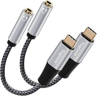 USB Type C Male to 3.5mm TRRS Female Headphone Jack Adapter 2 Pack, USB C to Aux Audio Dongle Cable Cord, Nylon Braided, Aluminum Shell, for iPhone 15 Series, iPad Pro, MacBook, Pixel, Galaxy S23