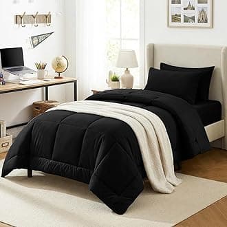 CozyLux Twin Comforter Set with Sheets Black, 5 Pieces Bed in a Bag, Black Comforter Twin Size, All Season Bedding Set with Stitch Quilted Comforter, Flat Sheet, Fitted Sheet, Pillowcases