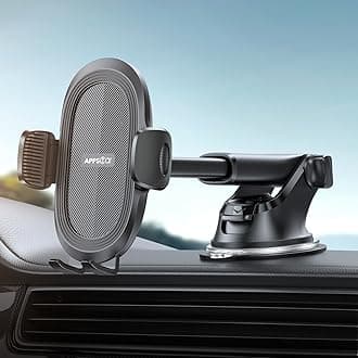 APPS2Car Suction Cup Phone Holder Windshield/Dashboard/Window, Suction Cup Car Phone Mount with Strong Sticky Gel Pad, Compatible with iPhone, Samsung & All Cellphones, Matte Black
