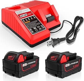2Pack 18V 6.0Ah Battery Rapid Charger Station Combo Kit - Replacement for Milwaukee M12-18 Power Tool Battery & Charger 4811-1862 4811-1852 4811-1840 4811-1830 4811-1811 4811-1815 4811-1820 4811-1841