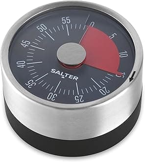 Salter SA00626FEU7 Magnetic Mechanical Timer, Magnetic Base, 60 Minute Timer, No Batteries Required, Countdown Marks, Stainless Steel, Egg Timer, Kitchen Timer, Perfect for Baking,