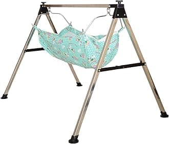 ZuMart Baby Boy's and Girl's Portable Folding Swing Baby Cradle Ghodiyu Palna with Hammock Having Mosquito Net,Square,Steel,Black