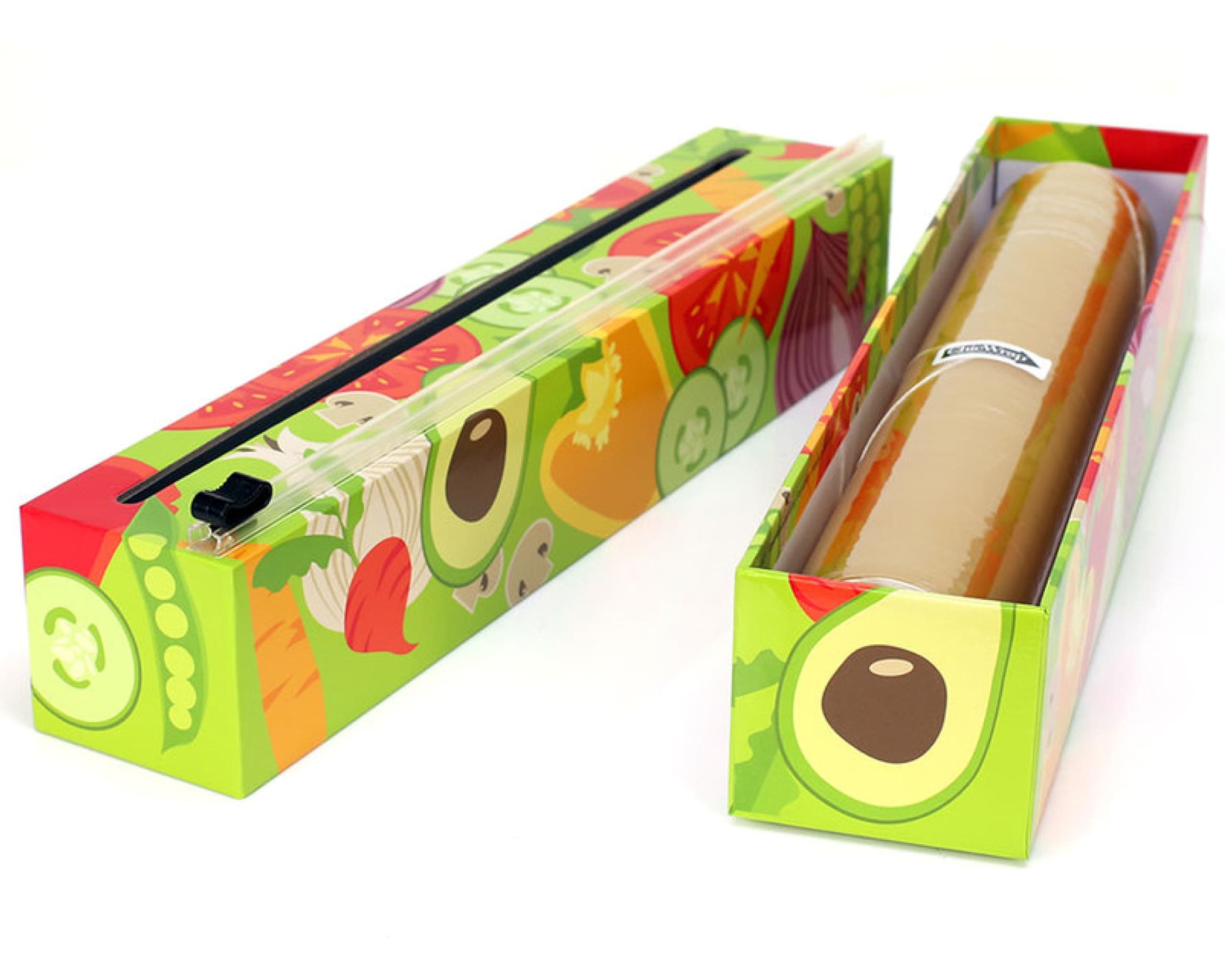 Chicwrap Veggies Refillable Plastic Wrap Dispenser - Includes One 12" x 250' Roll of Professional Grade Plastic Wrap - BPA Free and Kosher Certified - Reusable Dispenser w/Slide Cutter
