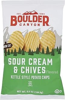 Boulder Canyon Kettle Cooked Potato Chips Sour Cream & Chives, 6.5oz, (Pack of 12), Natural